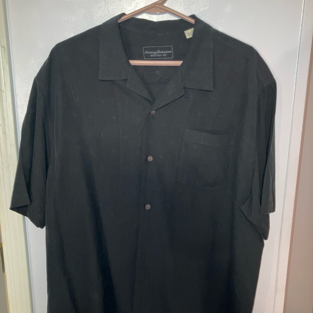 Tommy Bahama button up polo , 100% silk , black , XL